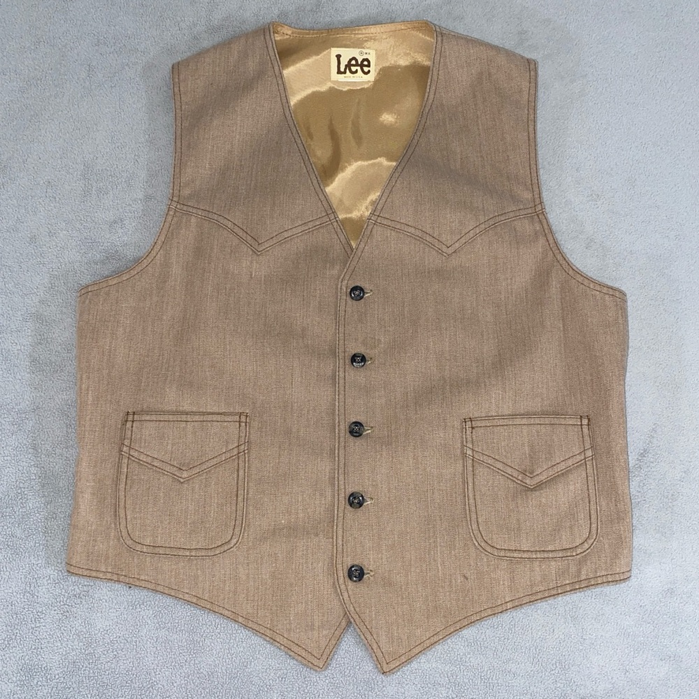 Vintage 70s Lee Frontier Tan Suit Vest Size S-M Western Formal Preppy